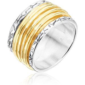 925 Sterling Silver Rotating Spinner With 5 One Micron 14K Gold Plated Rings